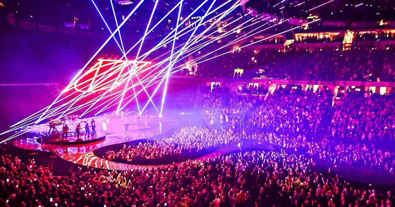 Image showing the Gainbridge Fieldhouse, one of the best concert venues in Indianapolis, with a concert crowd inside the arena.